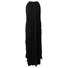 Lanvin-Lanvin Abendkleid mit Blumenapplikationen aus schwarzer Seide-Schwarz