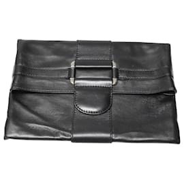 Alexander Mcqueen-Cartera de mano plegable Alexander McQueen en cuero negro-Negro