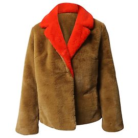 Staud Stand Two Tone Faux Fur Coat in Brown Polyester Brown