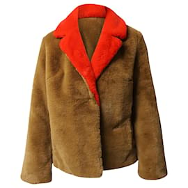 Staud-Stand Two Tone Faux Fur Coat in Brown Polyester-Brown