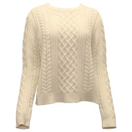 Nili Lotan Jodelle Zopfstrickpullover aus elfenbeinfarbenem Kaschmir Weiß Roh