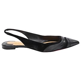 Christian Louboutin-Christian Louboutin Degradama Wavy Slingback Flats in Black Suede-Black