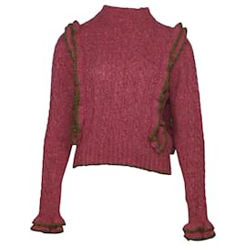 Philosophy di Lorenzo Serafini-Philosophy Di Lorenzo Serafini Ruffle Cable-Knit Sweater in Pink Wool-Pink