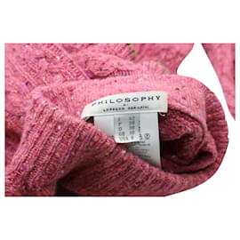 Philosophy di Lorenzo Serafini-Philosophy Di Lorenzo Serafini Ruffle Cable-Knit Sweater in Pink Wool-Pink