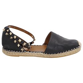 Valentino Rockstud Espadrilles aus schwarzem Kalbsleder Leder Schwarz