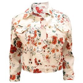 Maje Viflor Veste Denim en Coton Imprimé Fleuri Autre Imprimé python