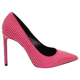 Saint Laurent-Saint Laurent Studded Pointed Toe Pumps in Pink Leather-Pink
