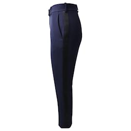 Autre Marque-Racil Cropped Cigarette Trousers with Black Side Stripe in Navy Blue Wool-Navy blue