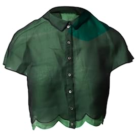 Chloé-Blusa corta festoneada en seda verde de Chloé-Verde