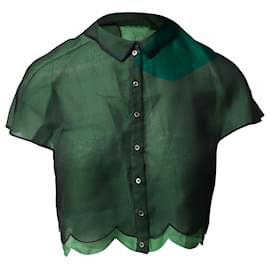 Chloé Scallop Crop Bluse aus grüner Seide Grün