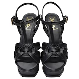 Saint Laurent-Yves Saint Laurent Tribute Sandal 105 in Black Calfskin Leather-Black