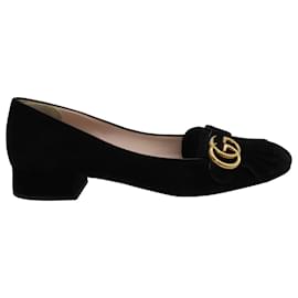 Gucci-Gucci Marmont Heel Loafers in Black Suede-Black