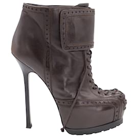 Saint Laurent-Yves Saint Laurent Tribtoo 105 Lace Up Bootie in Brown Leather-Brown
