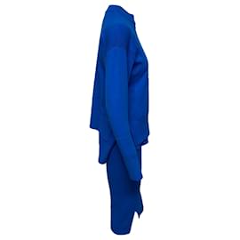 Donna Karan-Conjunto Suéter e Saia DKNY em Viscose Azul-Azul