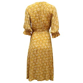 Faithfull the Brand-Faithfull The Brand Floral-Print Waist Tie Midi Dress in Yellow Rayon-Yellow