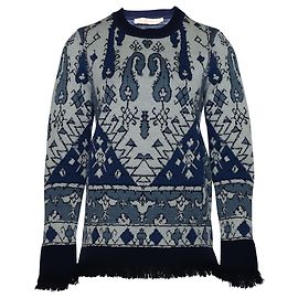Tory Burch Pull Jacquard Tapestry en Laine Imprimée Bleue Autre