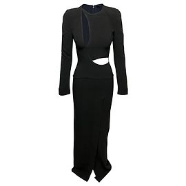 Haider Ackermann Robe Longue Découpée en Soie Noire Noir