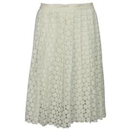 Joseph-Joseph Pleated Lace Midi Skirt in Cream Cotton-White,Cream