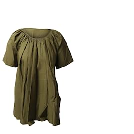 Jil Sander-Jil Sander Gathered Short Sleeves Top in Olive Green Cotton-Green,Olive green