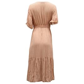 Faithfull the Brand-Faithfull The Brand Maple Check-Tie Front Midi Dress in Pastel Pink Rayon-Other