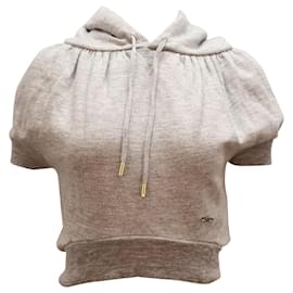 Dsquared2-Dsquared² Top Cropped Hoodie Top with Embellishment in Grey Cotton-Grey