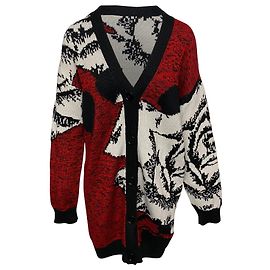 MSGM Rose Jacquard Longline Cardigan in Multicolor Wool Multiple colors