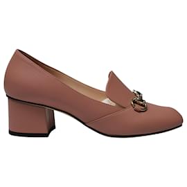 Gucci-Gucci Horsebit Block Heel Loafer Pumps in Pink Leather-Pink