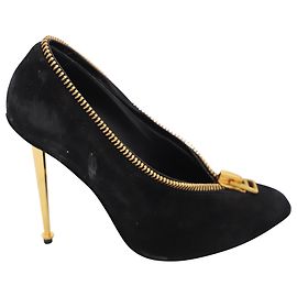 Tom Ford Pumps with Zipper Trim in Black Suede Black