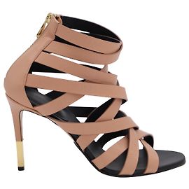 Balmain Charlotte 95 Logo-Embossed Sandals in Pink Leather Pink Peach