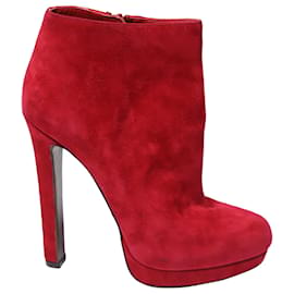 Alexander Mcqueen-Ankle Boots Alexander McQueen em camurça vermelha-Vermelho