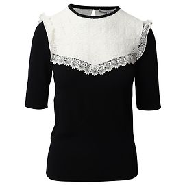 Top con paneles de encaje Erdem en viscosa negra Negro