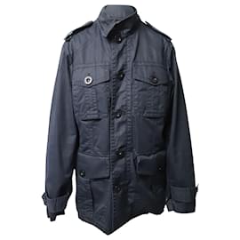 Burberry-Burberry Single-Breasted Jacket in Navy Blue Cotton-Blue,Navy blue