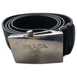 Prada s’affinaient leather Belt Black Silvery