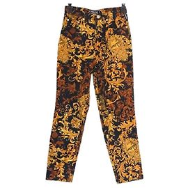 [Usado] Pantalones Versace Vintage Baroque Pattern 28 42 Medusa de algodón para mujer Negro Marrón oscuro