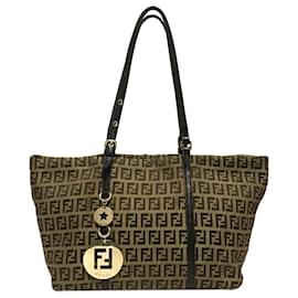 Fendi-Fendi Brown Zucchino Canvas Tote Bag-Brown,Golden