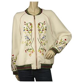 Blugirl Blumarine White Polyester Floral Embroidery Lightweight Bomber Jacket White