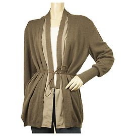 Fabiana Filippi Graue Wolle-Seide-Kaschmir-Strickjacke mit offener Vorderseite, Größe XL Anthrazitgrau