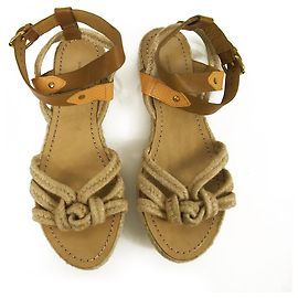 Isabel Marant Etoile Beige Raffia Brown Leather Flat Sandals Espadrilles size 41 Beige
