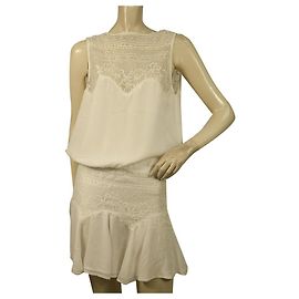 Magali Pascal White Lace Open Back Handmade Silk Mini Länge Kleid Größe S Weiß