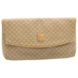 Céline-CELINE Macadam Canvas Clutch Bag PVC Leather Beige Auth 28359-Beige
