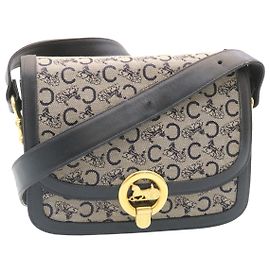 Céline CELINE C Borsa A Tracolla Carrozza Cavallo Macadam Tela Navy Auth 28465 Blu navy