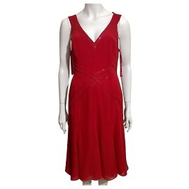 Amanda Wakeley Rotes Chiffonkleid mit Perlenstickerei Rot
