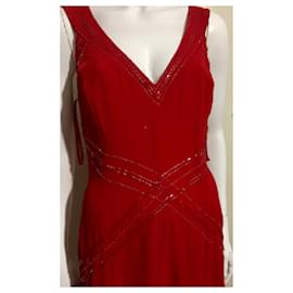 Amanda Wakeley-Vestido de chiffon vermelho com bordado de pérolas-Vermelho