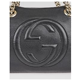 Gucci-Gucci Black Pebbled Leather Soho Chain-Preto,Gold hardware