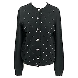 Chanel-Cardigan Chanel em mohair preto com botões de pérolas artificiais-Preto