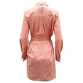 Halston Heritage-Halston Heritage Belted Shirt Dress in Pink Cotton-Pink