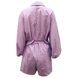 Tibi-Tibi Baptise Pajama Romper with Waist Tie in Purple Cotton-Purple