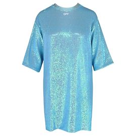 Off White Paillettes Sequin Dress Blue