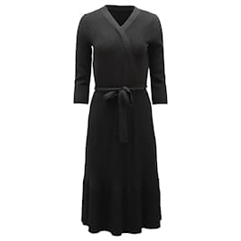 Kate Spade-Kate Spade Wrap Dress in Ribbed Black Wool-Black