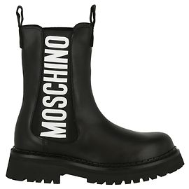 Moschino Botas Chelsea de couro com logotipo Preto